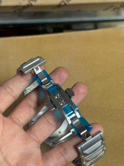 Luxury Chronograph Skeleton Dial Men’s Watch – Silver & Blue
